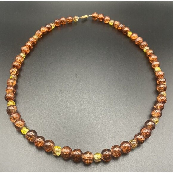 Unbranded Jewelry - Vintage 1950's Necklace Foil Lucite Amber 7 mm Multicolor Bead 18" Barrel Clasp